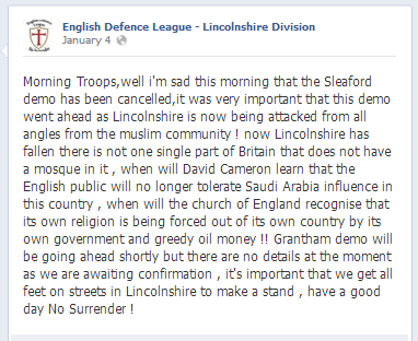 EDL Sleaford demo cancelled