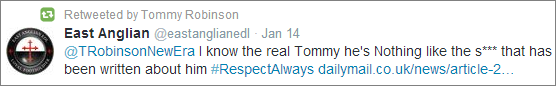 Lennon retweets support from East Anglian EDL