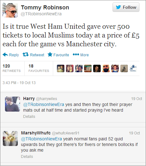 Stephen Lennon cheap tickets for Muslims tweet